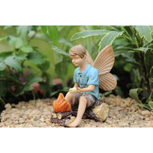  Fairy Boy with Campfire Mini Fairy: Fairy Garden Miniature Backyard Camping Theme - Baby Feathers Gift Shop