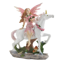  Pink Rose Fairy With Mythical White Unicorn Figurine - Baby Feathers Gift Shop