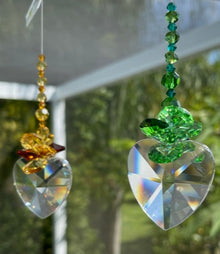  40mm Crystal Heart: Emerald Green, Clear Crystal Octagons Cluster Suncatcher - Baby Feathers Gift Shop