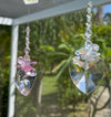 40mm Crystal Heart: Rose Pink, Clear Crystal Octagons Cluster Suncatcher - Baby Feathers Gift Shop