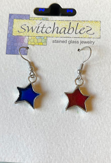  Blue & Red Stars Stained Glass Hook Earrings: Switchables Earrings - Baby Feathers Gift Shop