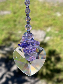  40mm Crystal Heart: Amethyst, Clear Crystal Octagons Cluster Suncatcher - Baby Feathers Gift Shop