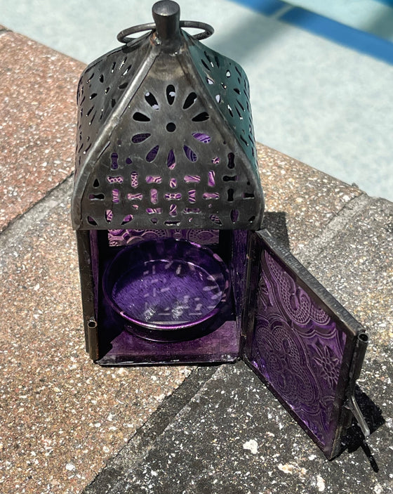 Imagine Purple Glass Casablanca Tea Light Lantern Zen Garden Fairy Garden Miniature - Baby Feathers Gift Shop