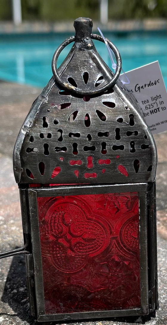 Fiery Red Glass Casablanca Tea Light Lantern Zen Garden Fairy Garden Miniature - Baby Feathers Gift Shop