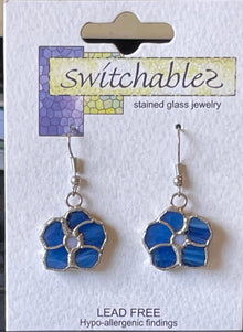  Flower Blue Stained Glass Hook Earrings: Switchables Earrings - Baby Feathers Gift Shop