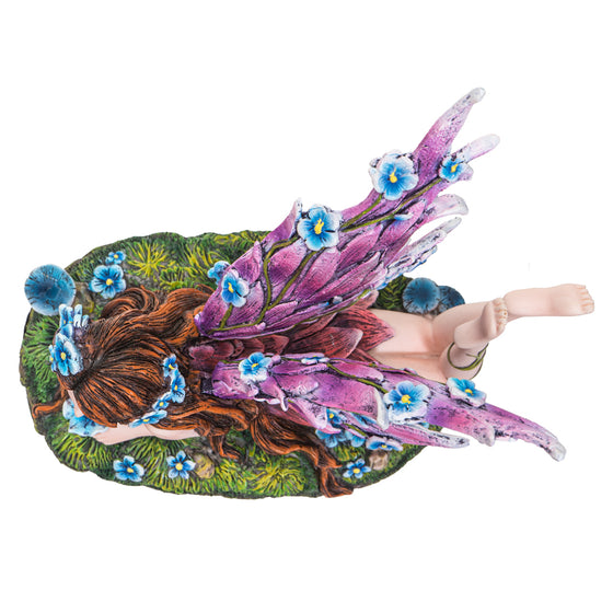 Enchanted Meadow Blue Peony Fairy With Purple Wings Figurine - Baby Feathers Gift Shop
