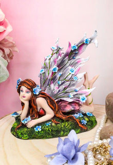  Enchanted Meadow Blue Peony Fairy With Purple Wings Figurine - Baby Feathers Gift Shop