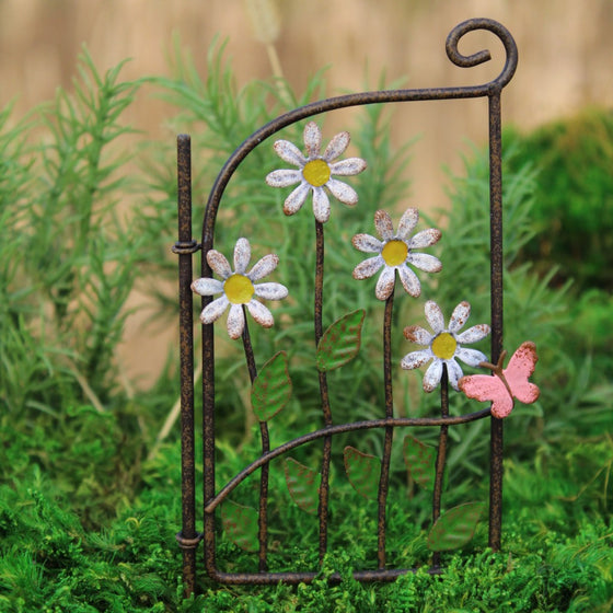 Daisy Gate (metal): Fairy Garden Landscaping Miniature - Baby Feathers Gift Shop