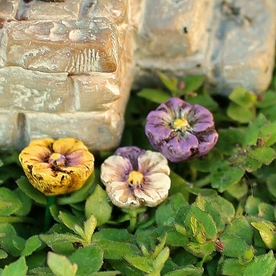 Pansy Flower Pick  set of 3 Fairy Garden Miniature Landscape Accessories - Baby Feathers Gift Shop