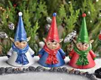 Three Miniature Elves Set: Fairy Garden Holiday Theme - Baby Feathers Gift Shop