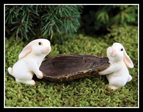 Bunny Rabbits Carrying a Pod: Fairy Garden Barnyard Miniature Animal - Baby Feathers Gift Shop