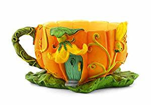 Pumpkin Blossom Fall Tea Cup Planter: Fairy Garden Fall Halloween Holiday Theme - Baby Feathers Gift Shop
