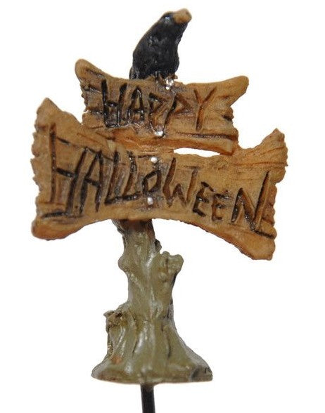 Happy Halloween Crow Sign pick Dollhouse, Terrarium Fairy Garden Holiday Miniature Accessories - Baby Feathers Gift Shop