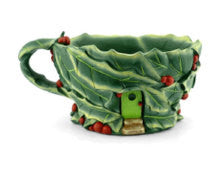  Holly Leaf Tea Cup Planter: Fairy Garden Holiday Theme - Baby Feathers Gift Shop