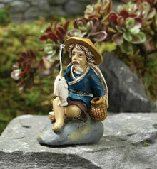  Fishing Mud Man Zen Garden, Mini Fairy Garden Backyard Beach Dollhouse Miniature - Baby Feathers Gift Shop