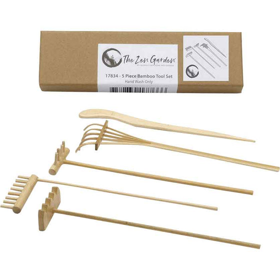 Bamboo Mini Rake 5 piece Set Miniature Zen Garden Desktop Garden Art Accessories - Baby Feathers Gift Shop
