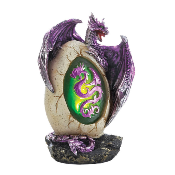 Purple Dragon Hatchling Perched on LED Egg Figurine - Baby Feathers Gift Shop