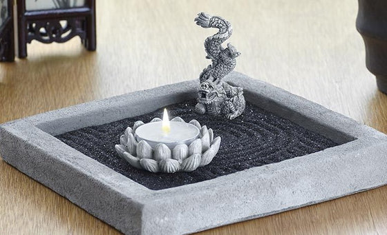 Zen Garden Cement Plate Square 7", Mini Zen Garden, Desktop Zen Garden - Baby Feathers Gift Shop