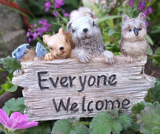 Everyone is Welcome Sign Fairy Garden, Barnyard, Dollhouse Miniature Accessories - Baby Feathers Gift Shop