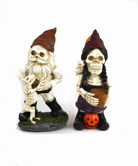 Halloween Skeleton gnome couple & pet Fall Fairy Garden 11" - Baby Feathers Gift Shop