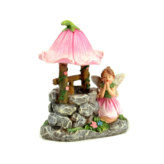 Fairy Making a Wish: Wishing Well Miniature Barnyard: Fairy Garden Dollhouse - Baby Feathers Gift Shop