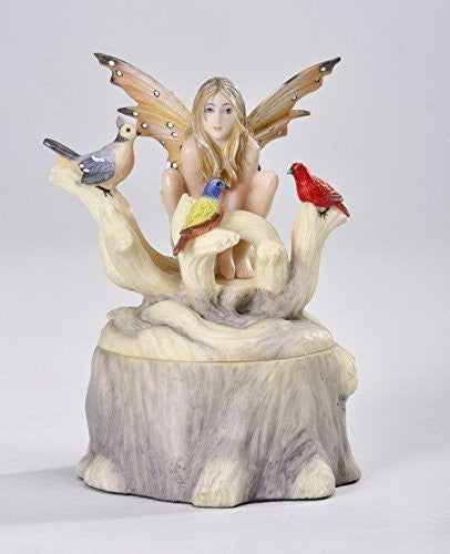 Call of The Wild Fairy on Stump Jewelry Trinket Box Figurine - Baby Feathers Gift Shop