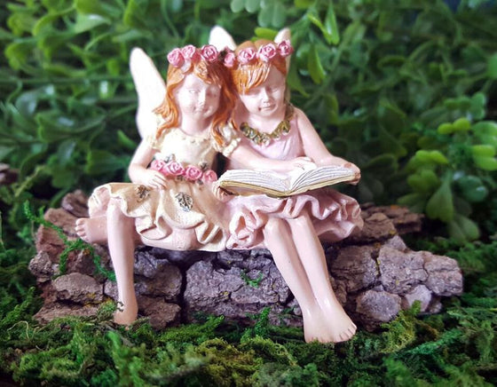 Fairy Paige & Phoebe Reading Miniature Fairies: Doll House Miniature - Baby Feathers Gift Shop