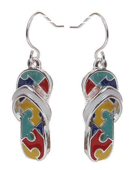 Flip Flop with Autism Spectrum Puzzle Earrings - Baby Feathers Gift Shop