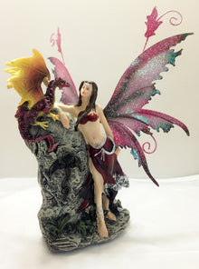  Fairy with Dragon on Mythic Stone Figurine Legends of Avalon - Baby Feathers Gift Shop