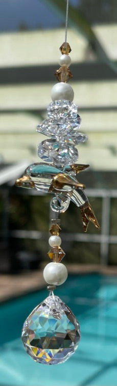 Dolphin Gold Accents 20mm Crystal Suncatcher: Light Catcher Ornament - Baby Feathers Gift Shop