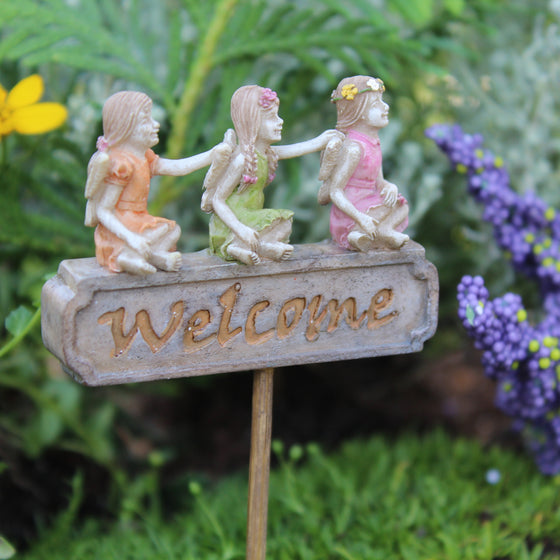 Welcome Mini Fairy Trio Sign: Fairy Garden Landscaping - Baby Feathers Gift Shop