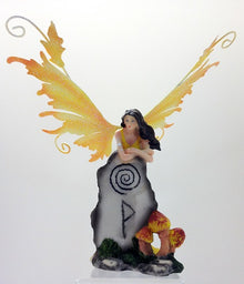  Fairy with Mythic Standing Stone Yellow Legends of Avalon Figurine - Baby Feathers Gift Shop