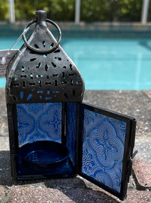  Calm Blue Glass Casablanca Tea Light Lantern Zen Garden Fairy Garden Miniature - Baby Feathers Gift Shop
