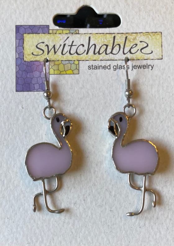 Flamingo Stained Glass Hook Earrings: Switchables Earrings - Baby Feathers Gift Shop
