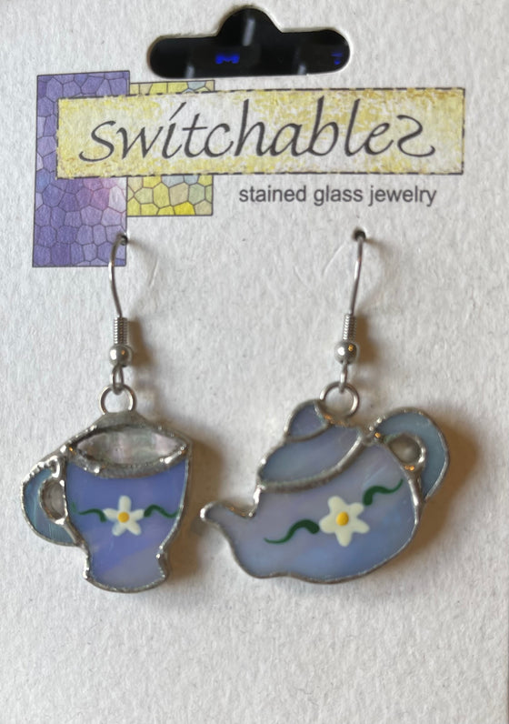 Afternoon Tea Stained Glass Hook Earrings: Switchables Earrings - Baby Feathers Gift Shop