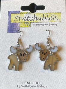  Moose Stained Glass Hook Earrings: Switchables Earrings - Baby Feathers Gift Shop