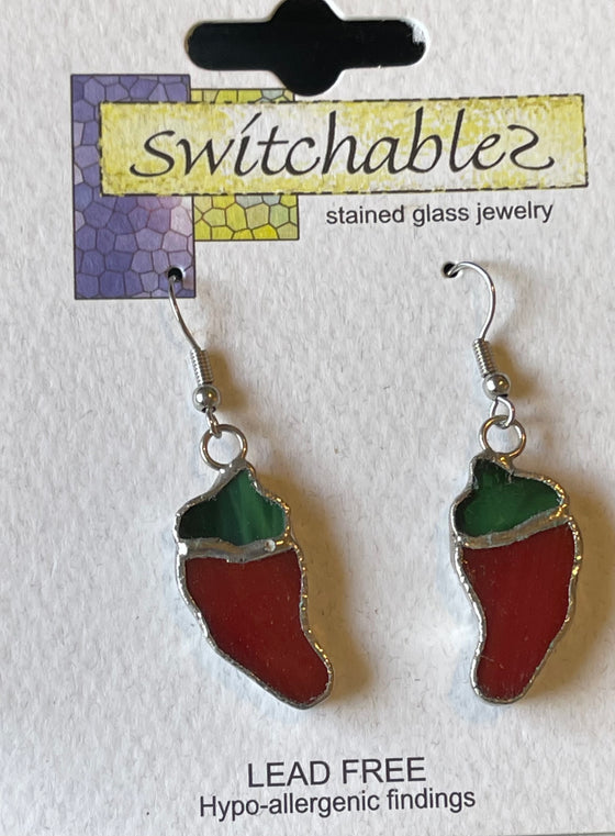 Red Hot Chili Peppers Stained Glass Hook Earrings: Switchables Earrings - Baby Feathers Gift Shop
