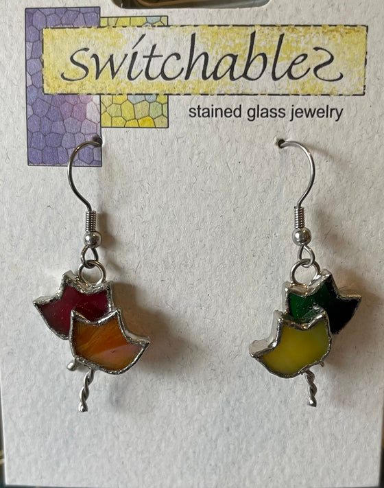 Stained Glass Double Leaf Hook Earrings: Switchables Earrings - Baby Feathers Gift Shop