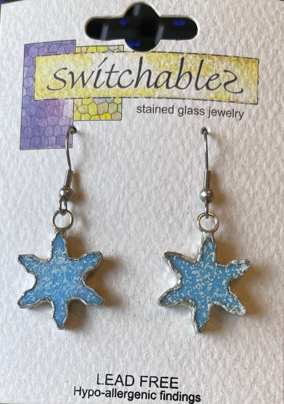 Snowflake Stained Glass Hook Earrings: Switchables Earrings - Baby Feathers Gift Shop