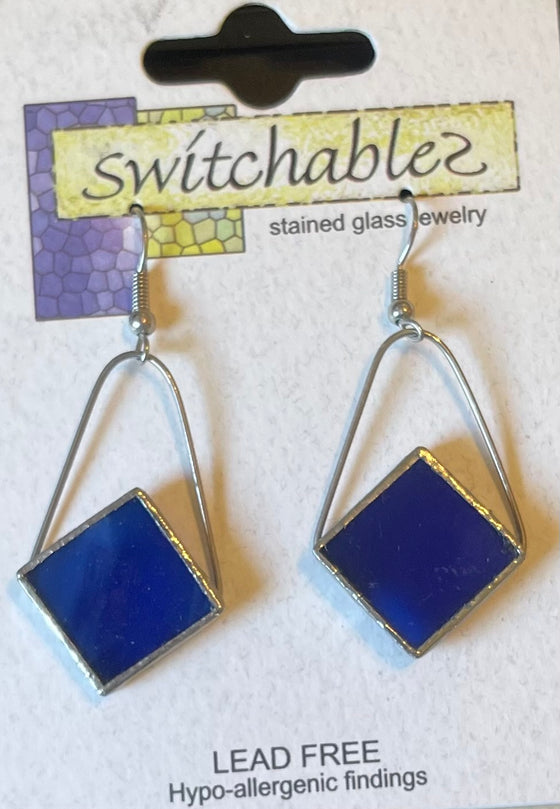 Blue Diamond Stained Glass Hook Earrings: Switchables Earrings - Baby Feathers Gift Shop
