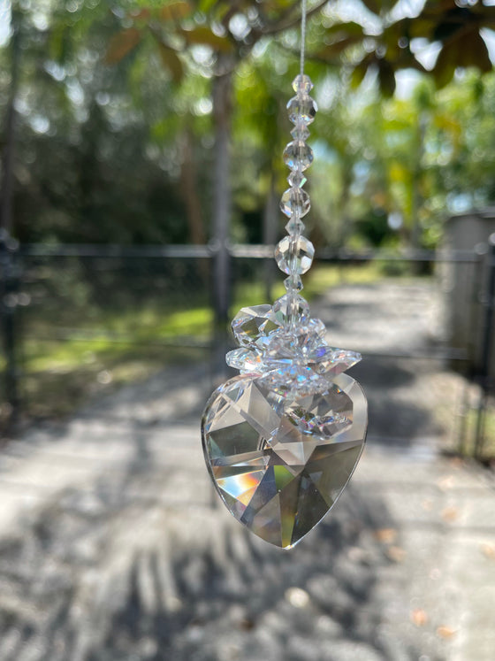 40mm Crystal Heart: Clear AB, Clear AB Crystal Octagons Cluster Suncatcher - Baby Feathers Gift Shop
