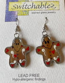  Gingerbread Man Stained Glass Hook Earrings: Switchables Earrings - Baby Feathers Gift Shop