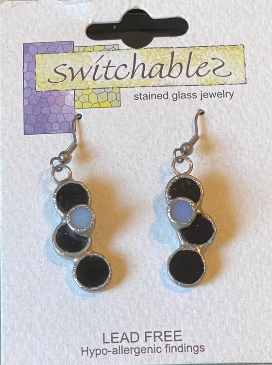 Black & Grey Circle Deco Stained Glass Hook Earrings: Switchables Earrings - Baby Feathers Gift Shop