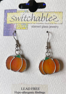  Pumpkin Fall Stained Glass Hook Earrings: Switchables Earrings - Baby Feathers Gift Shop
