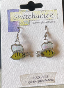  Bumblebee Bee Stained Glass Hook Earrings: Switchables Earrings - Baby Feathers Gift Shop