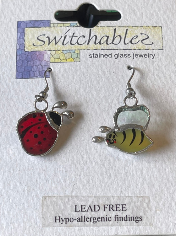 LadyBug Bumblebee Stained Glass Hook Earrings: Switchables Earrings - Baby Feathers Gift Shop