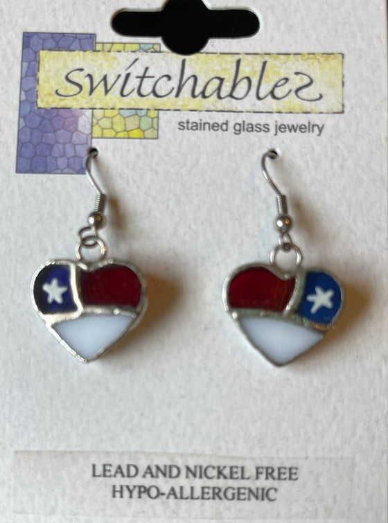 Patriotic Heart Stained Glass Hook Earrings: Switchables Earrings - Baby Feathers Gift Shop