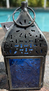 Calm Blue Glass Casablanca Tea Light Lantern Zen Garden Fairy Garden Miniature - Baby Feathers Gift Shop