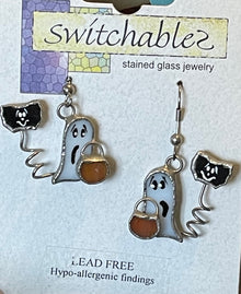  Trick or Treat Halloween Ghost & Bat Stained Glass Hook Earrings: Switchables Earrings - Baby Feathers Gift Shop