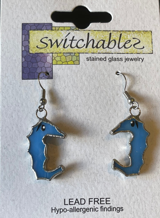 Sea Horse Stained Glass  Hook Earrings: Switchables Earrings - Baby Feathers Gift Shop